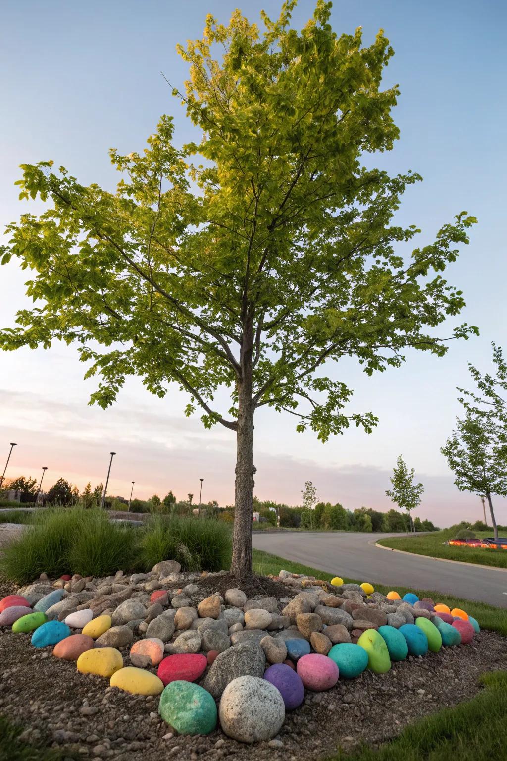 Painted rocks add whimsy and personal flair.
