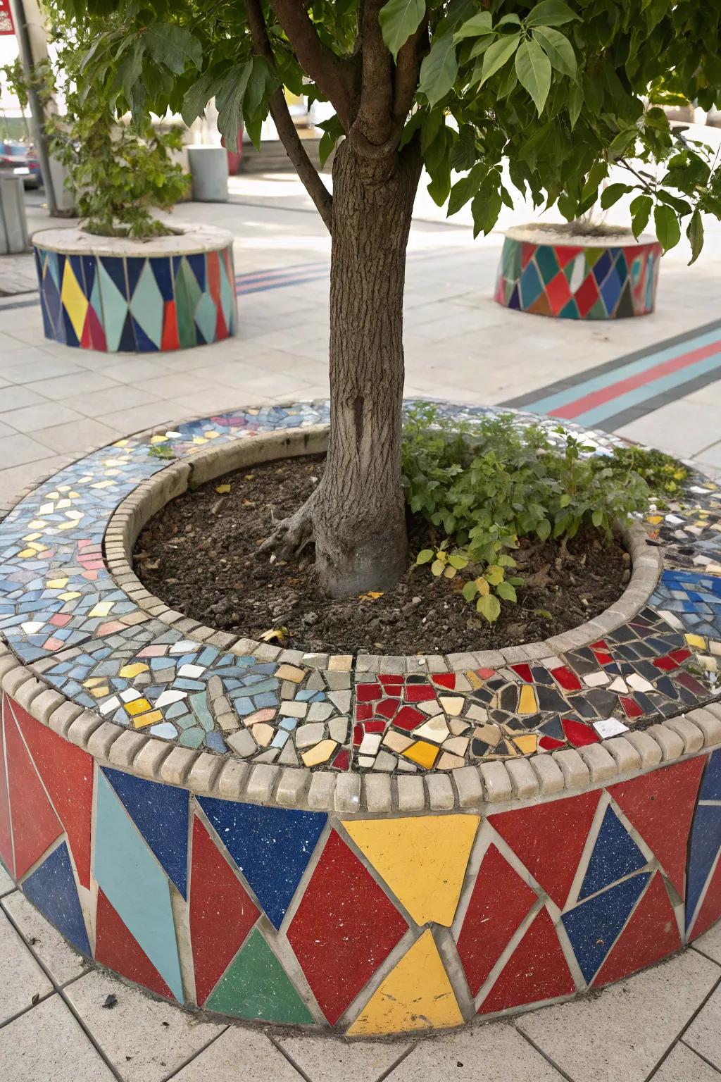 Mosaic tiles bring color and creativity to your tree areas.