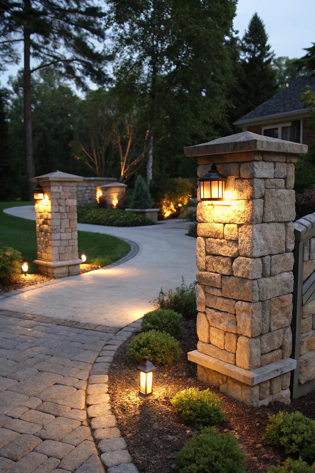 Ambient lighting highlights the natural beauty of stone features, creating an enchanting atmosphere.