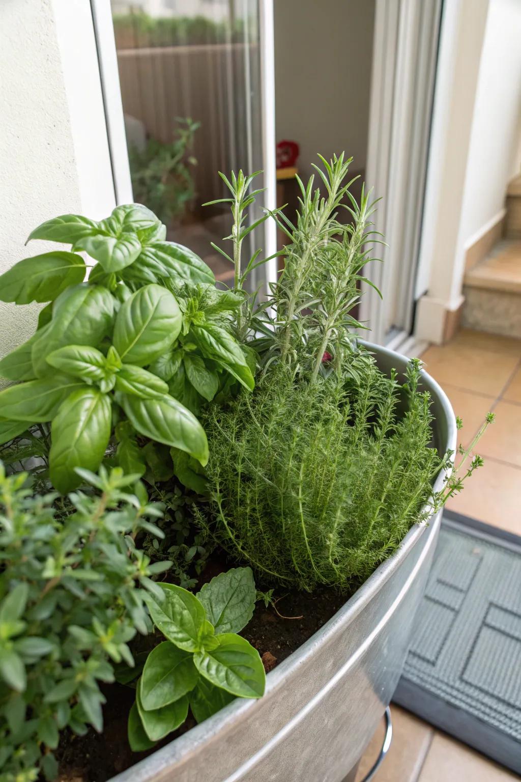 A chef's delight: a container garden bursting with fresh herbs.