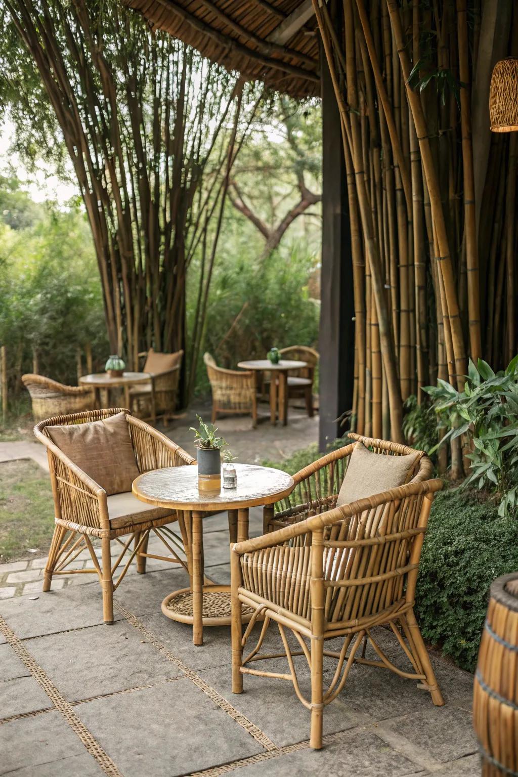 Bamboo furniture is both eco-friendly and perfect for a tiki-themed setup.