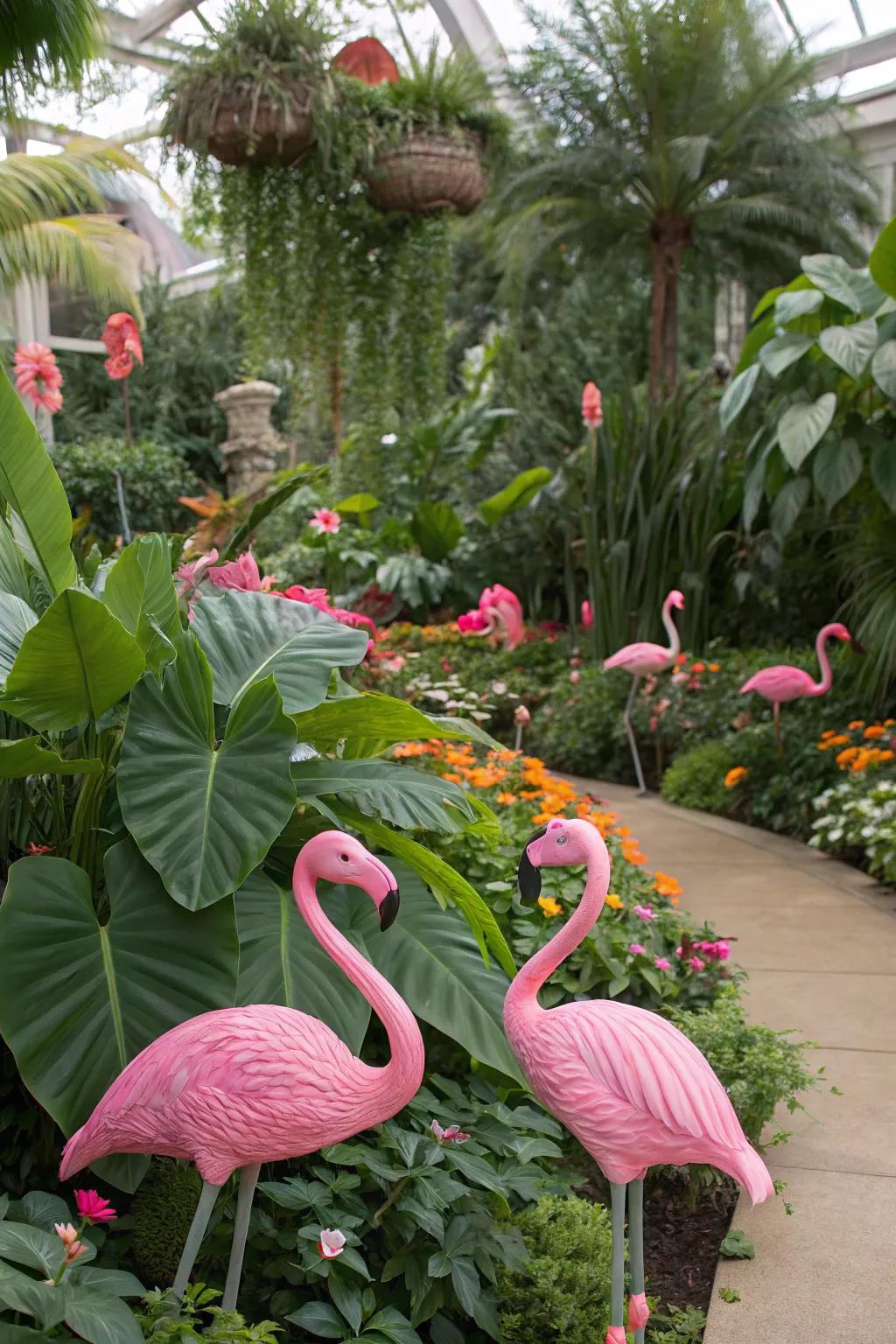 Flamingo accents bring a playful and whimsical feel to your tiki setup.