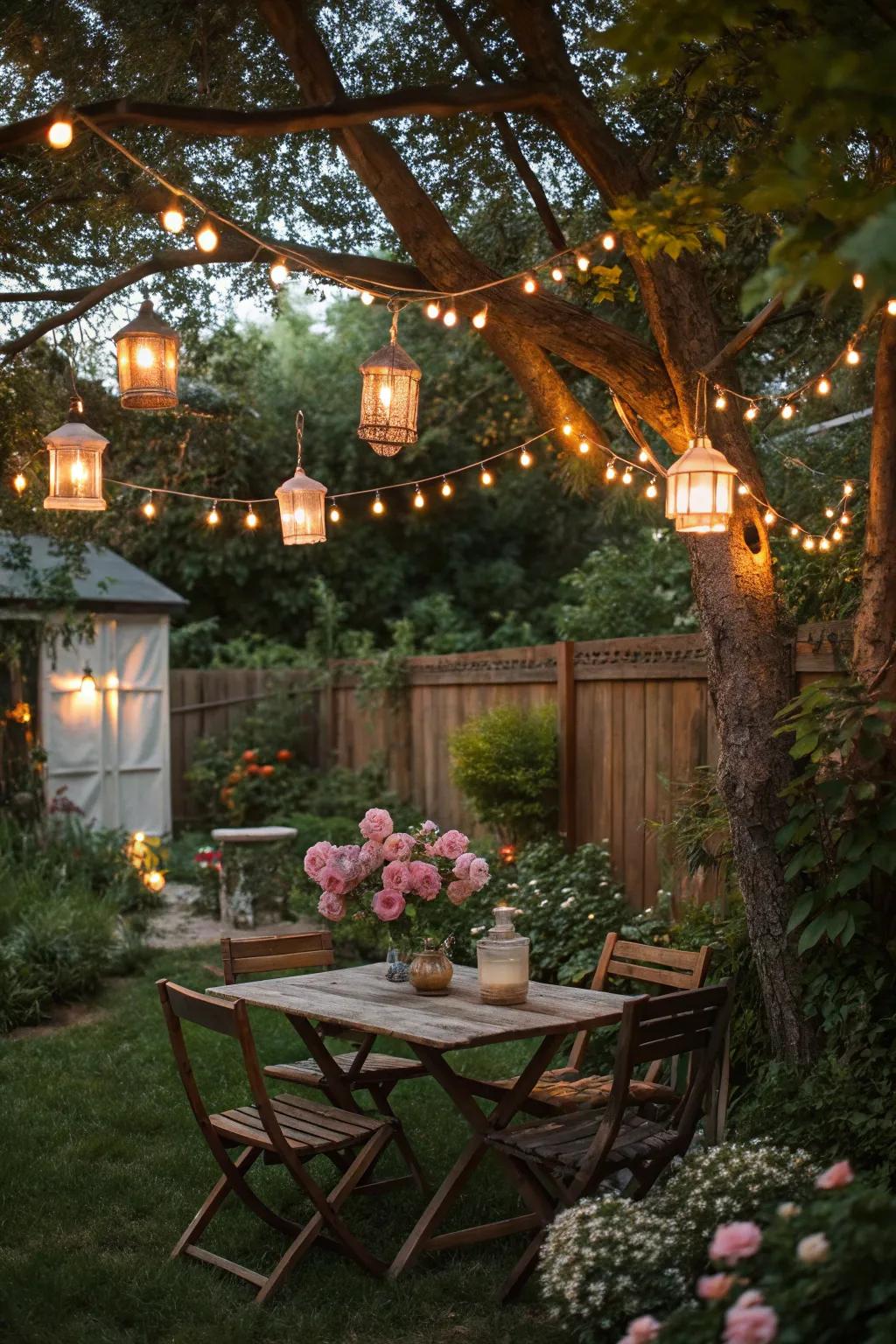 String lights add a magical touch to your tiki-themed nights.