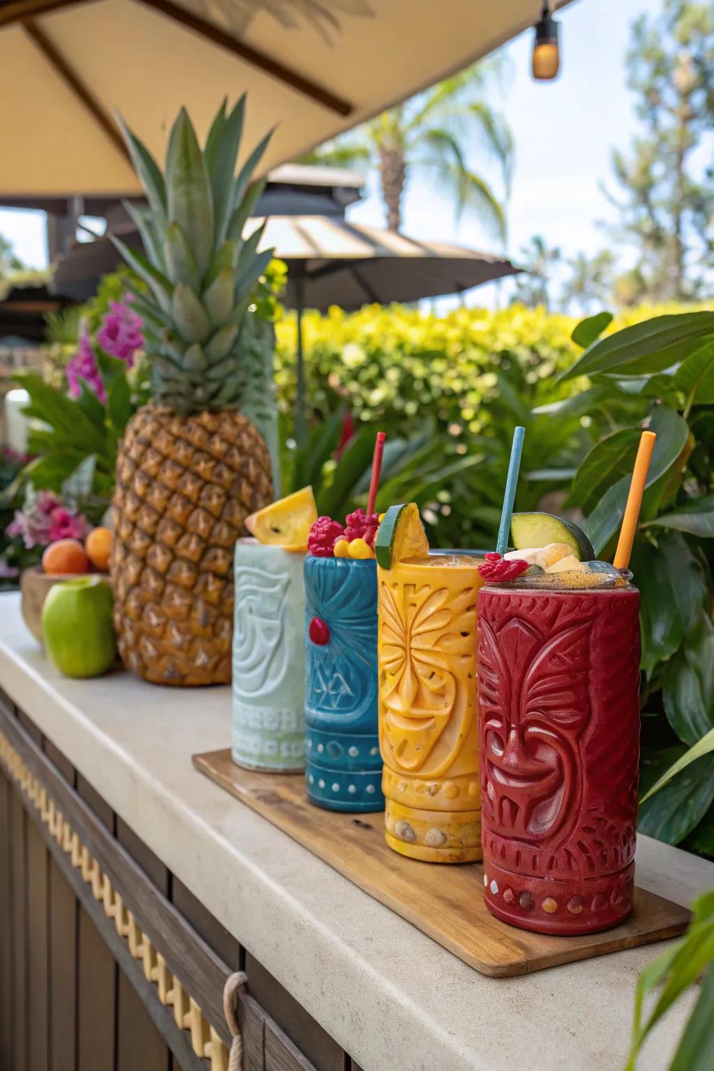 Tiki mugs add a fun and festive vibe to your backyard gatherings.
