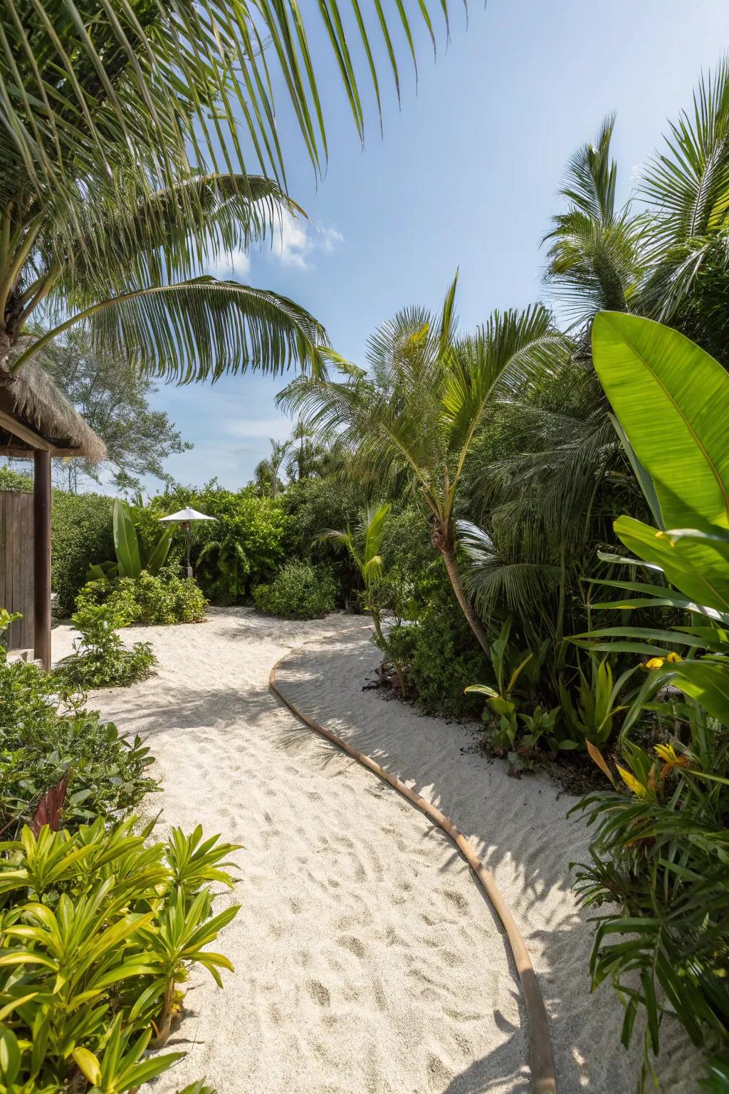 Beach sand flooring adds a unique and tactile element to your outdoor space.