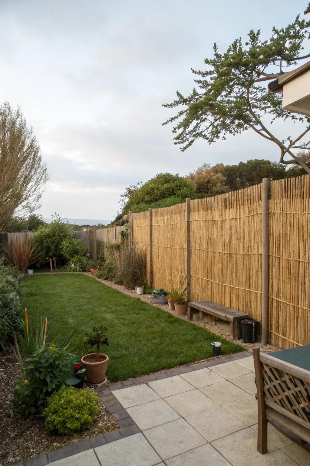 Peeled reed fencing is a natural and stylish way to create privacy.