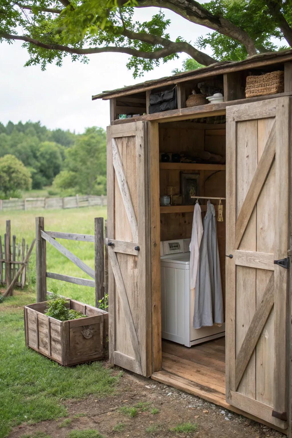 Cozy rustic retreat for your outdoor laundry.