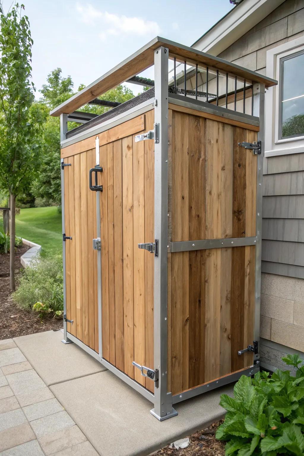 Durable and weather-proof laundry enclosure materials.
