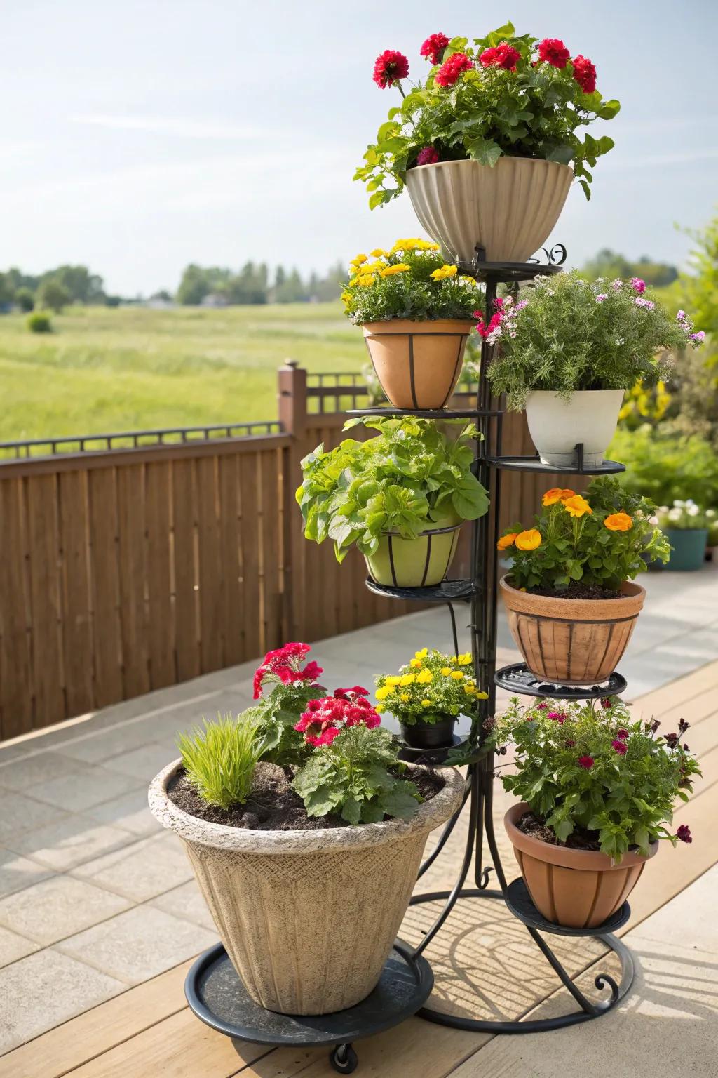 Multi-tier plant stand adding dimension to the garden