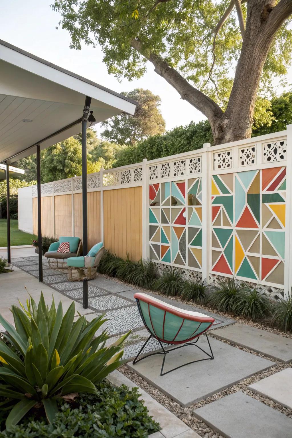Geometric patterns add an artistic touch to a modern fence.