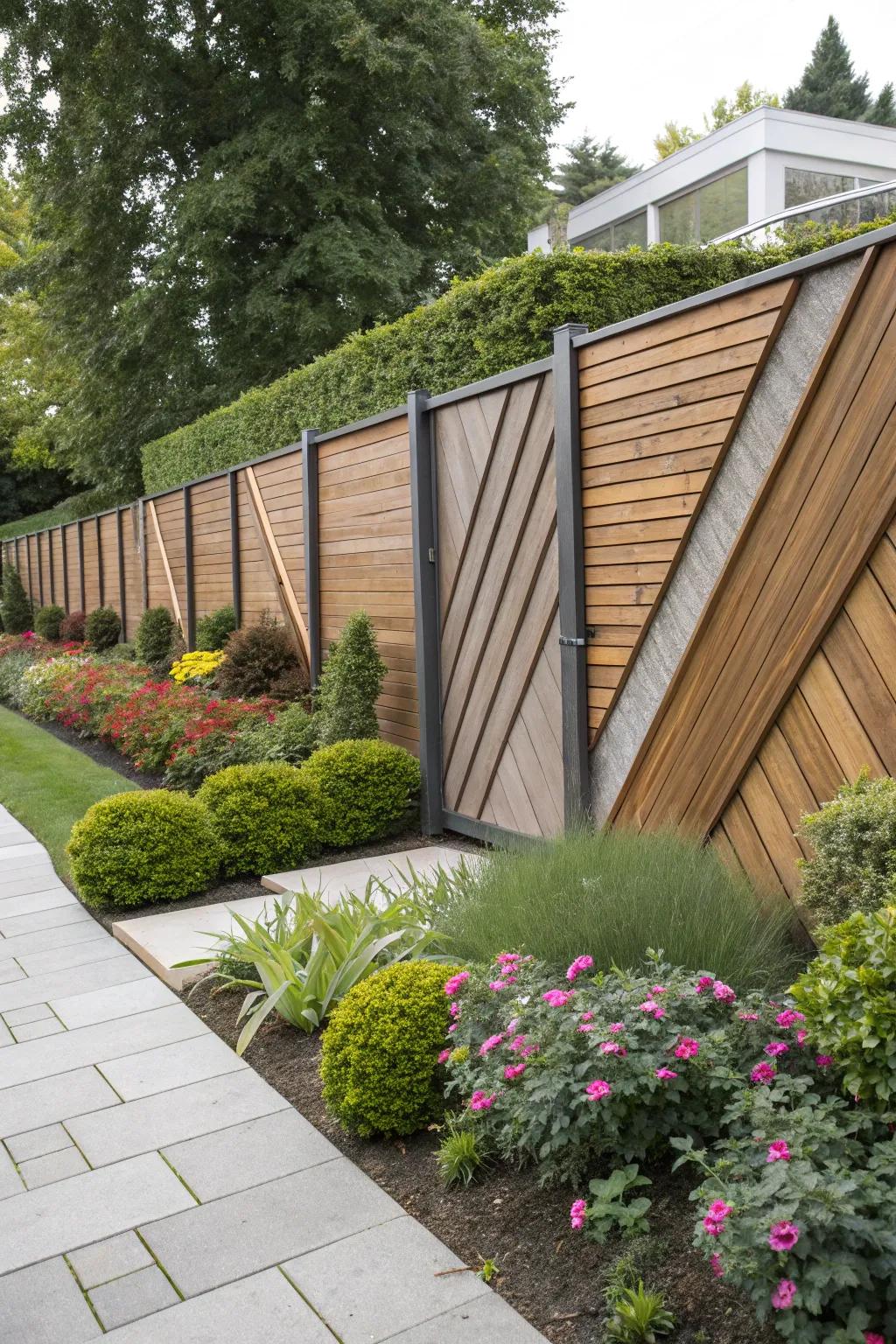 Angles add visual interest to a modern fence.