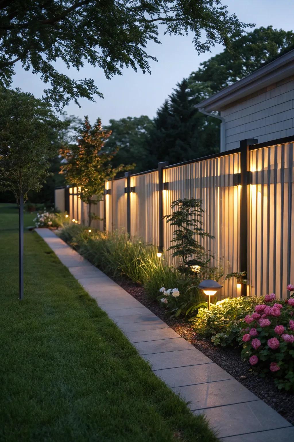 Integrated lighting enhances your fence's design at night.