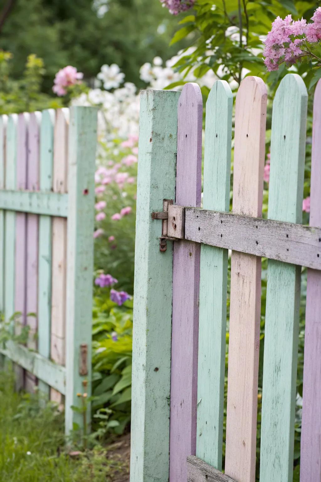 Create a whimsical garden with a pastel-painted fence.