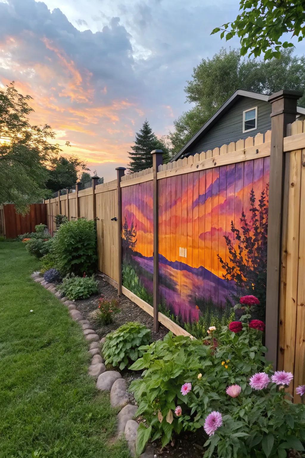 Set the mood with a sunset scene on your fence.