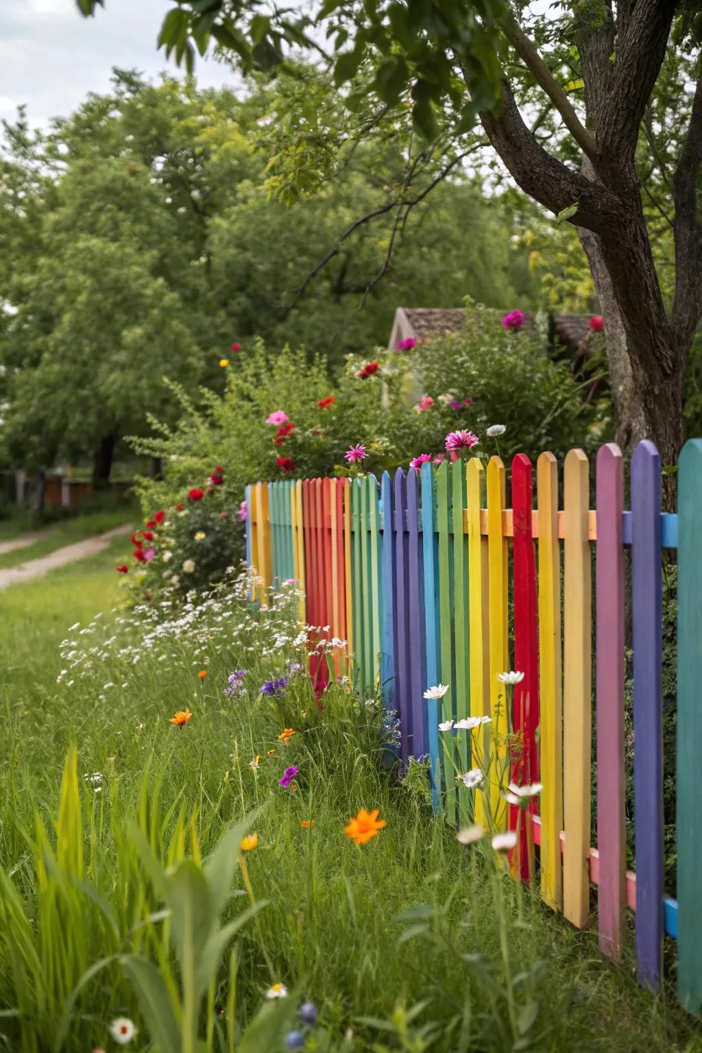 Brighten up your garden with a vibrant rainbow-striped fence.