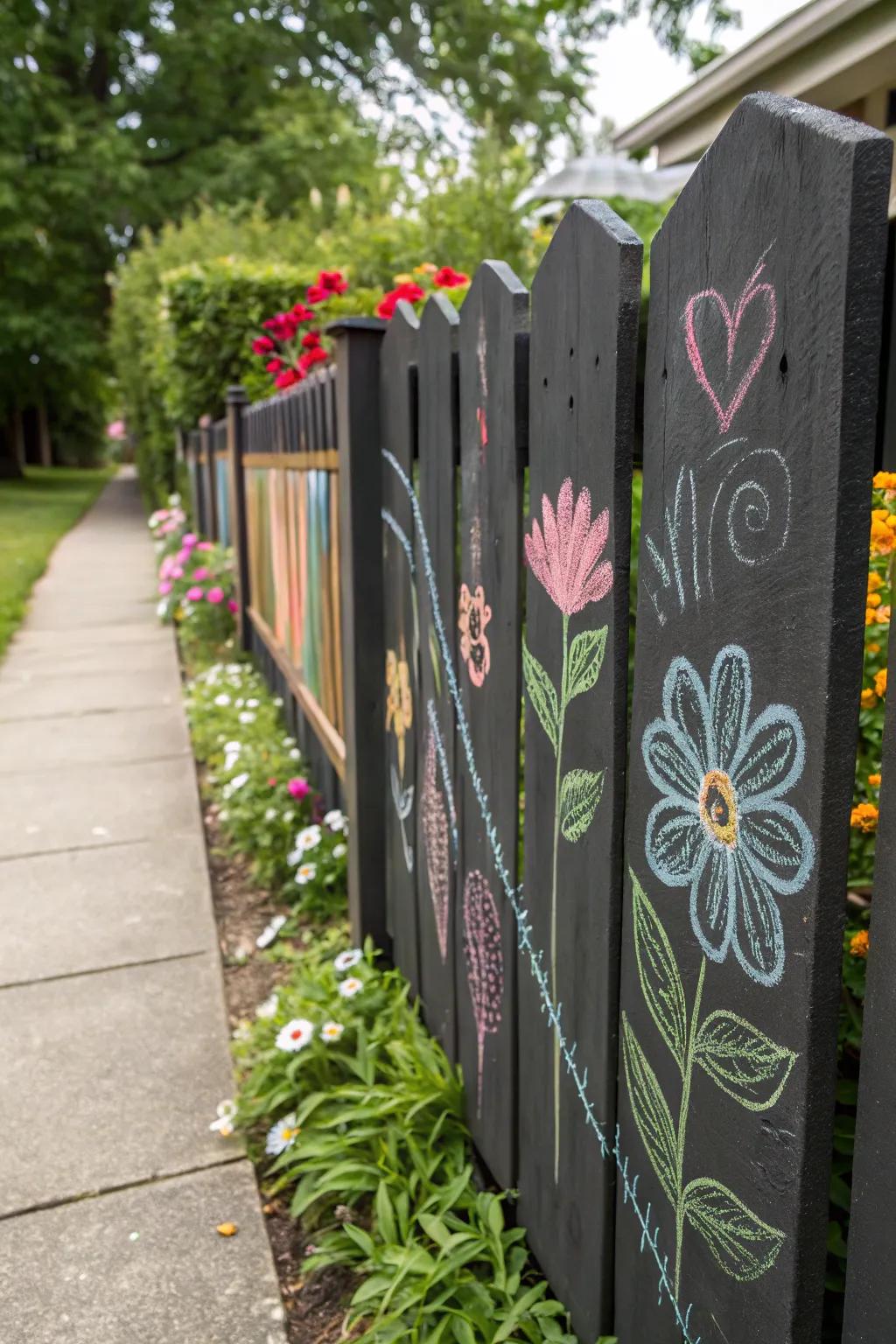 Create a playful space with a chalkboard-painted fence.