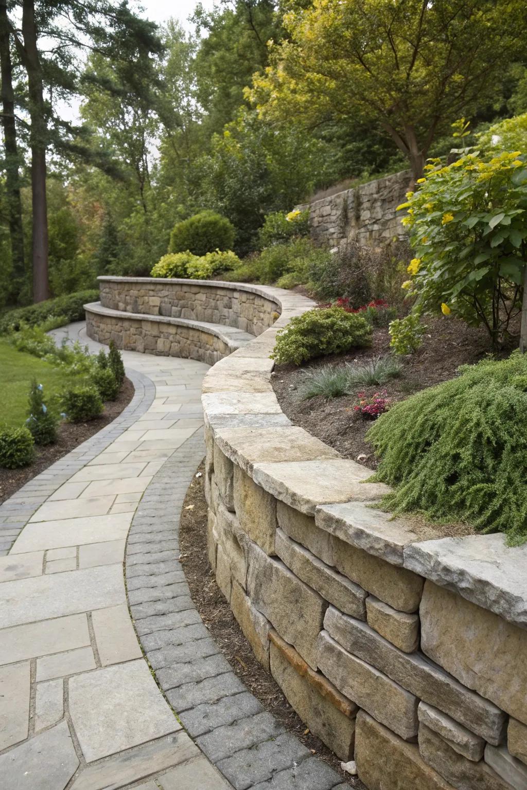 Textural contrast brings depth and character to garden walls.