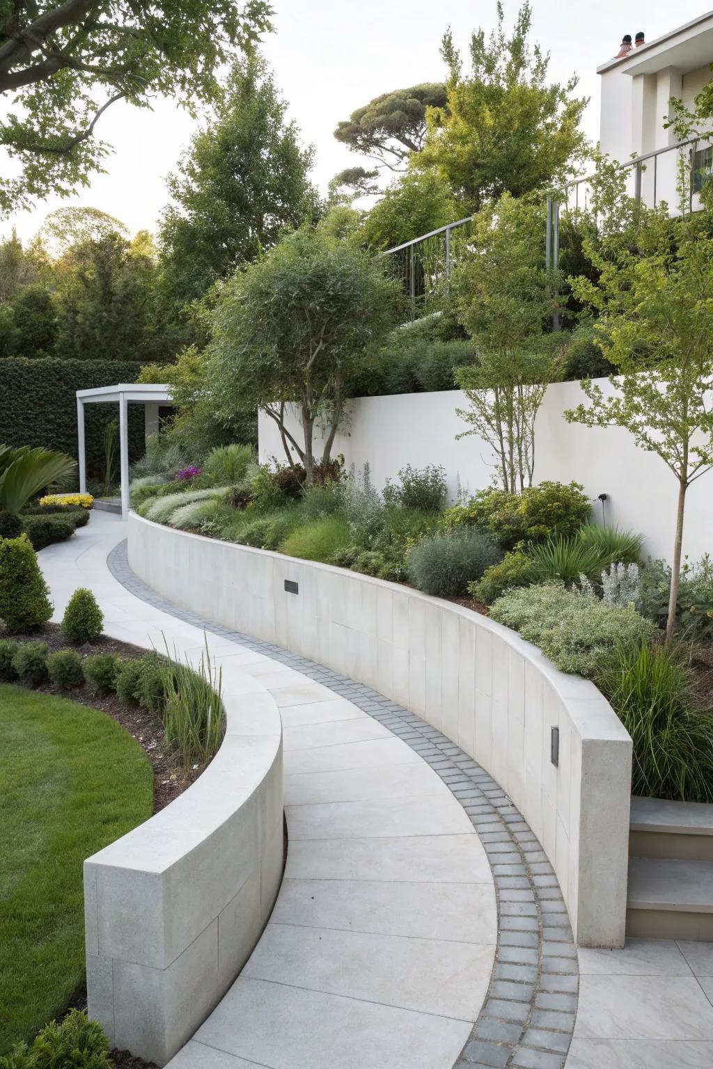 Modern materials and clean lines offer a contemporary garden style.