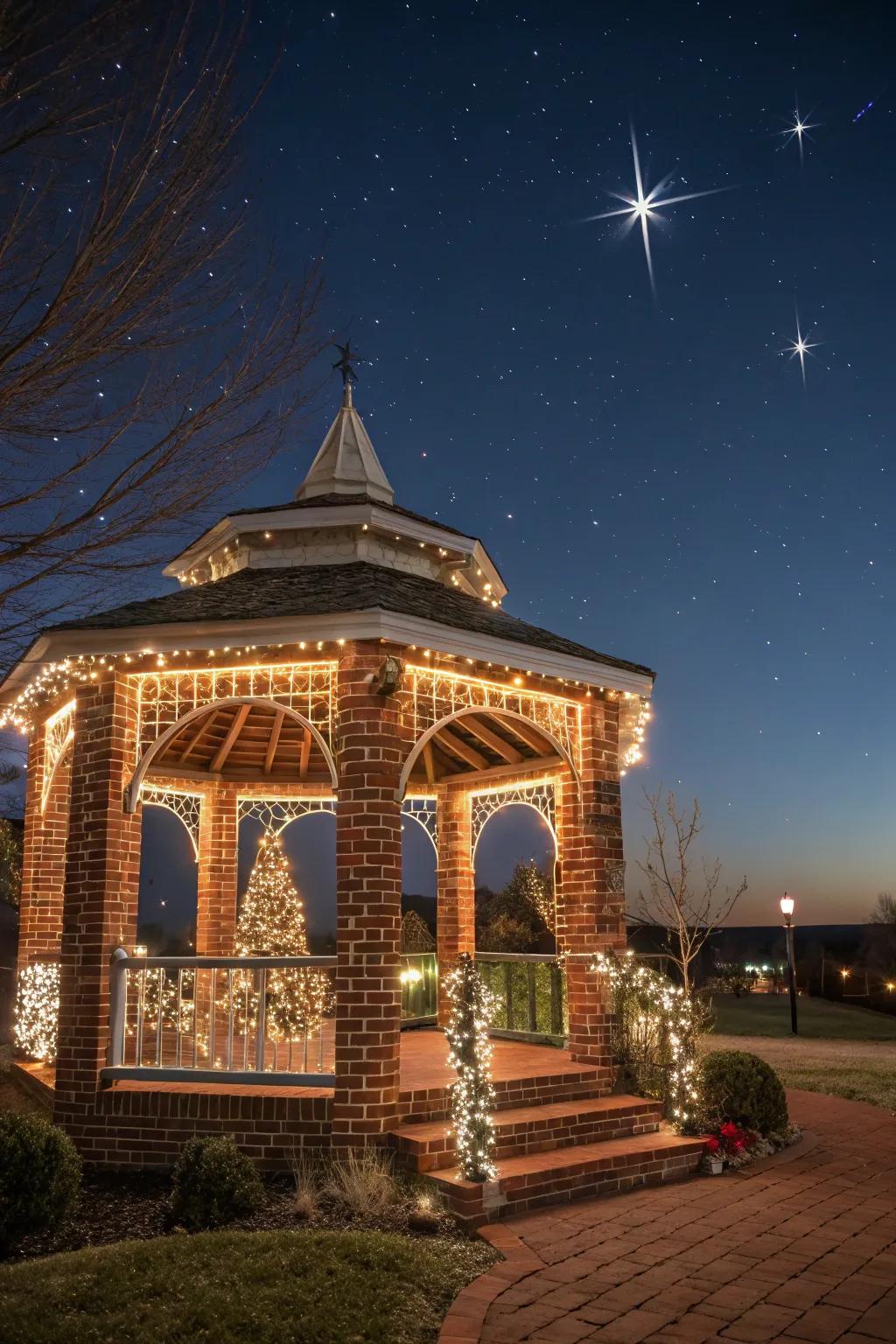 A fairy tale setting comes to life in this enchanting brick gazebo.
