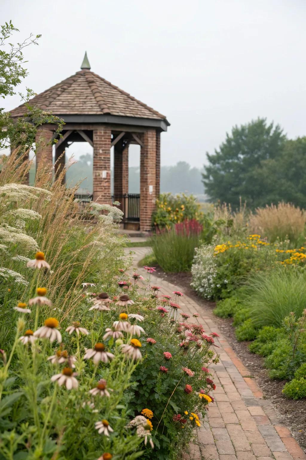 Native plants embrace this gazebo, enhancing its natural appeal.