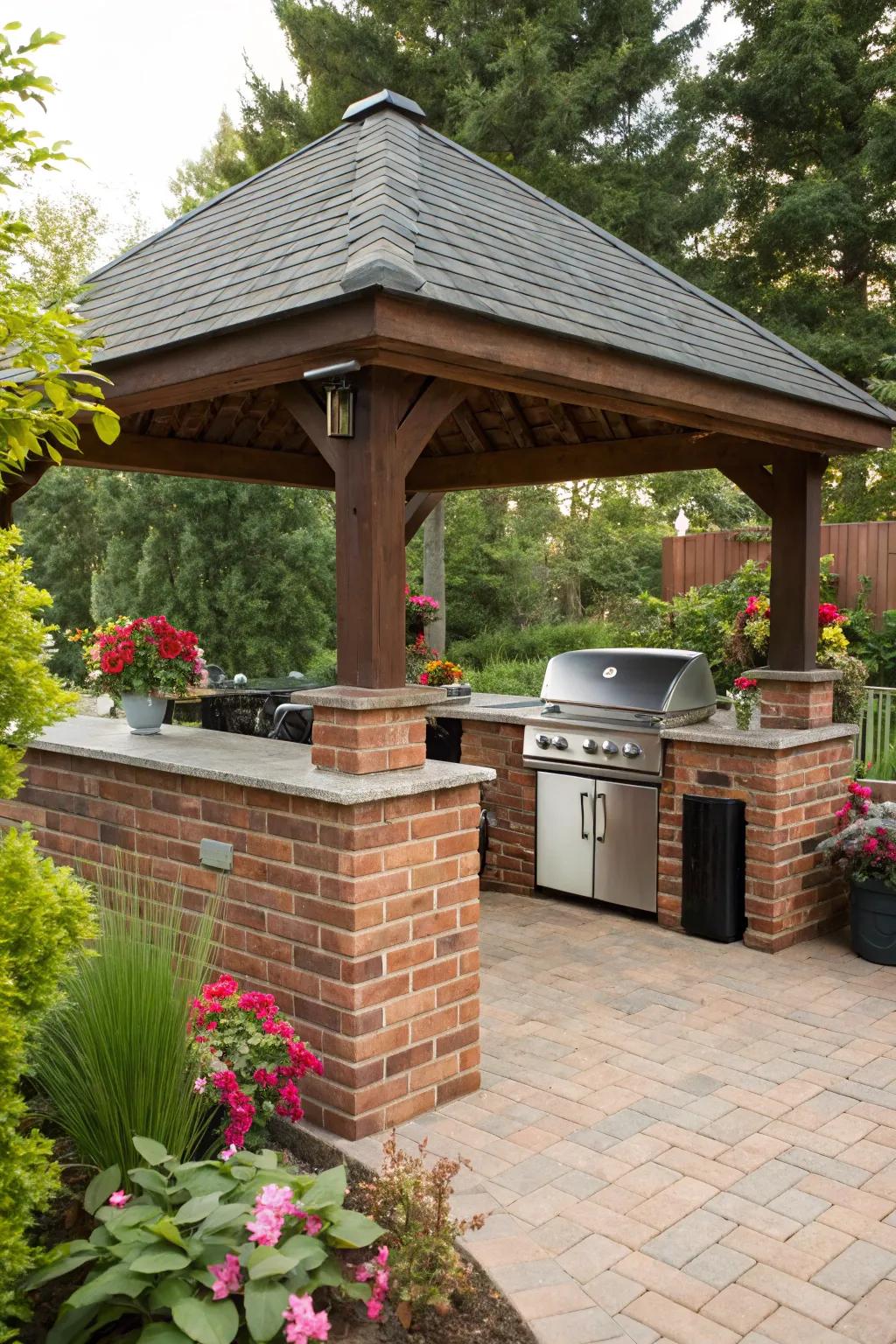 This outdoor kitchen gazebo is ready for a feast, combining functionality with style.