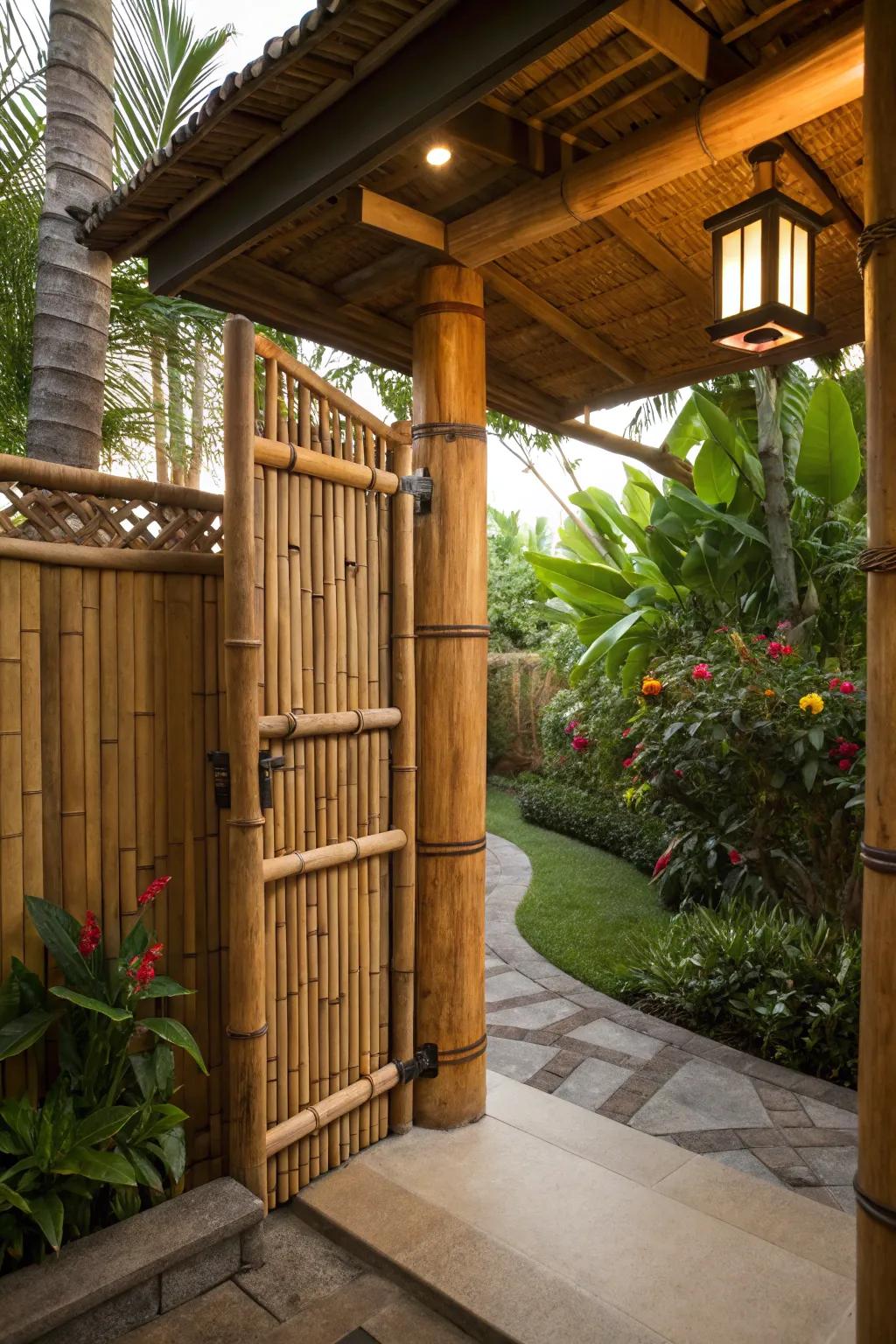 Create a tropical vibe with a bamboo and wood fusion gate.