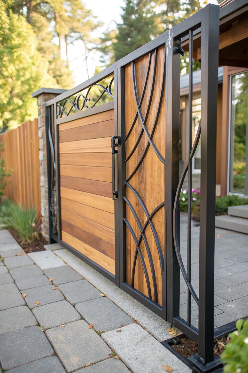 Create a modern look with mixed material gate design.