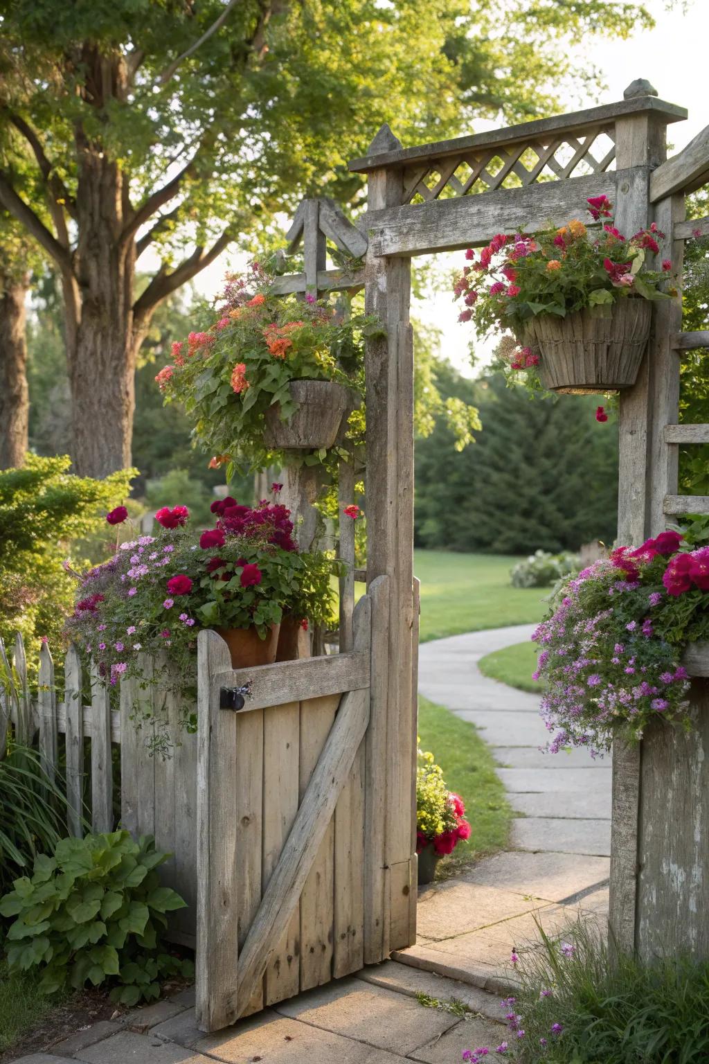 Enhance your porch with a gate featuring integrated planters.