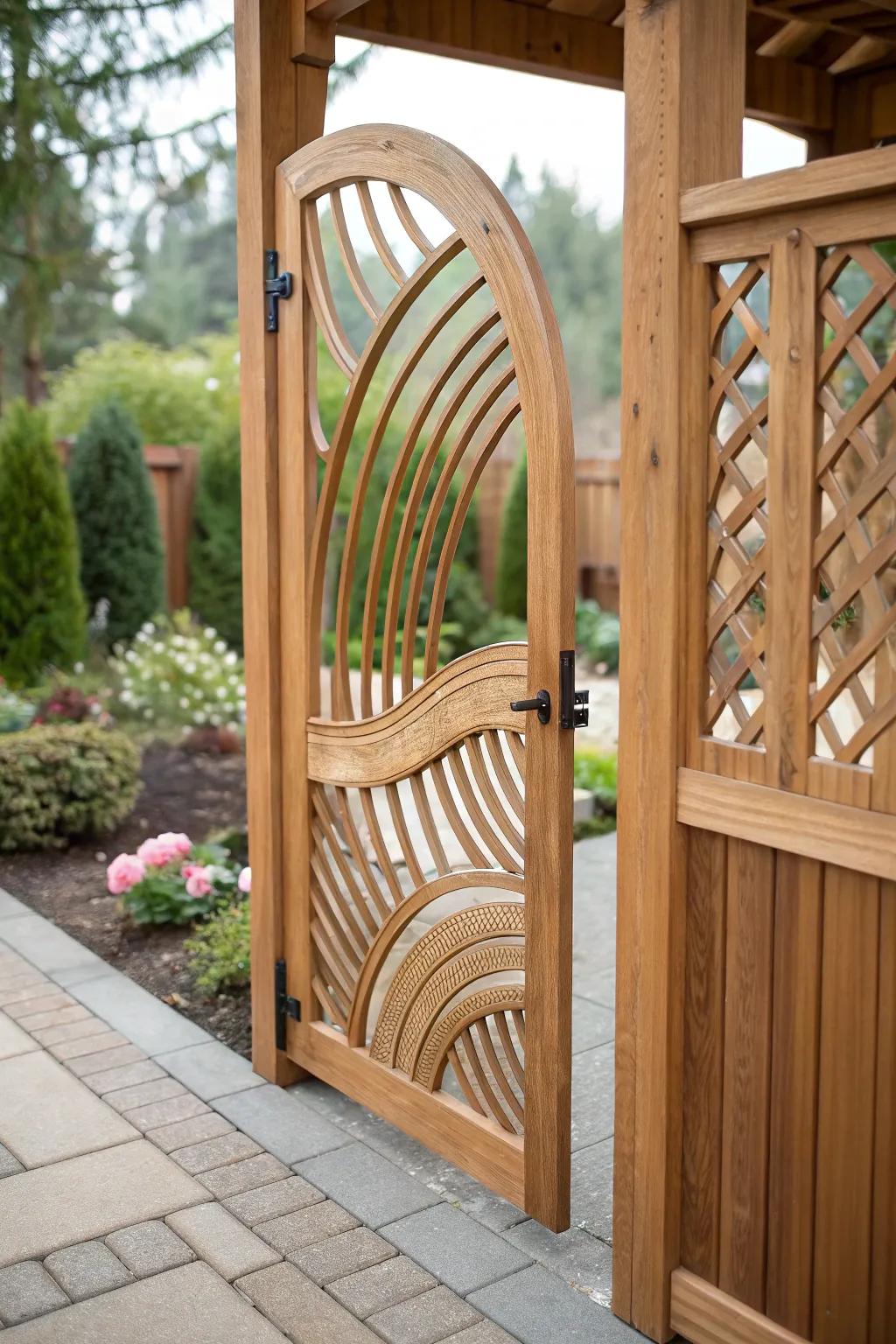 Blend beauty and function with a curved lattice gate.