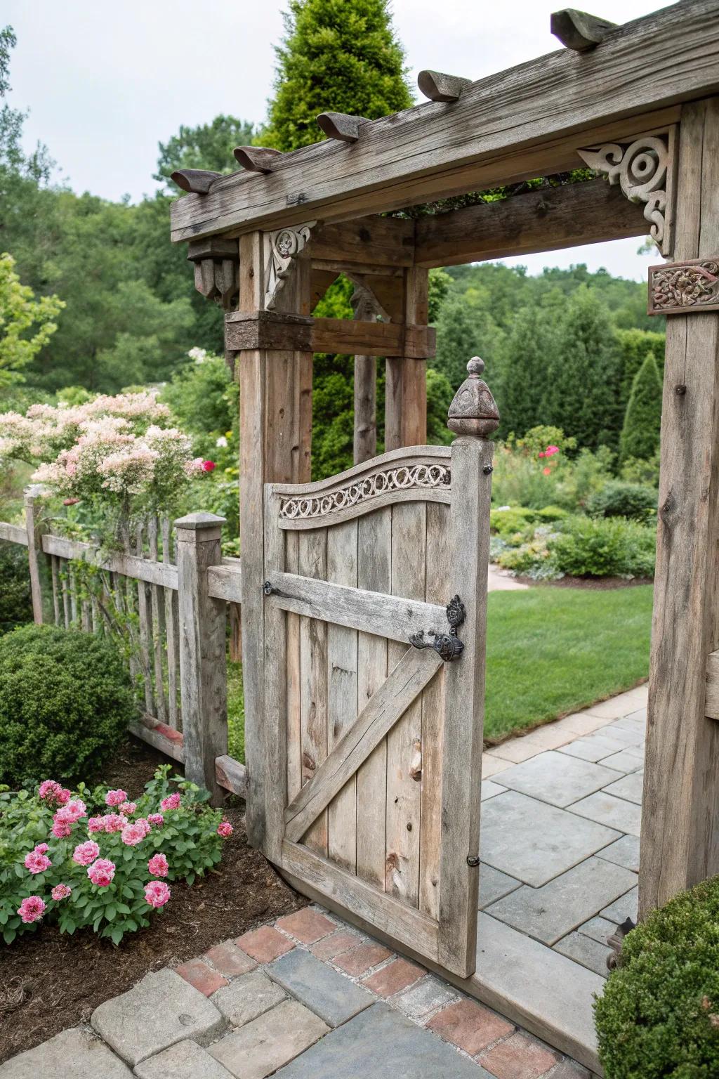 Opt for eco-friendly chic with a reclaimed wood gate.