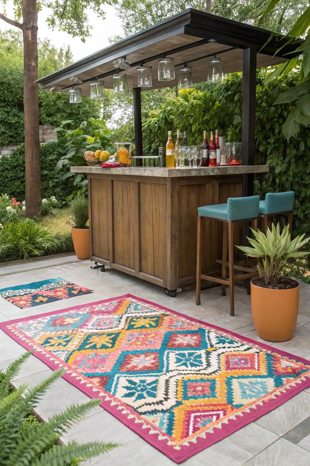 Define your space with vibrant outdoor rugs.