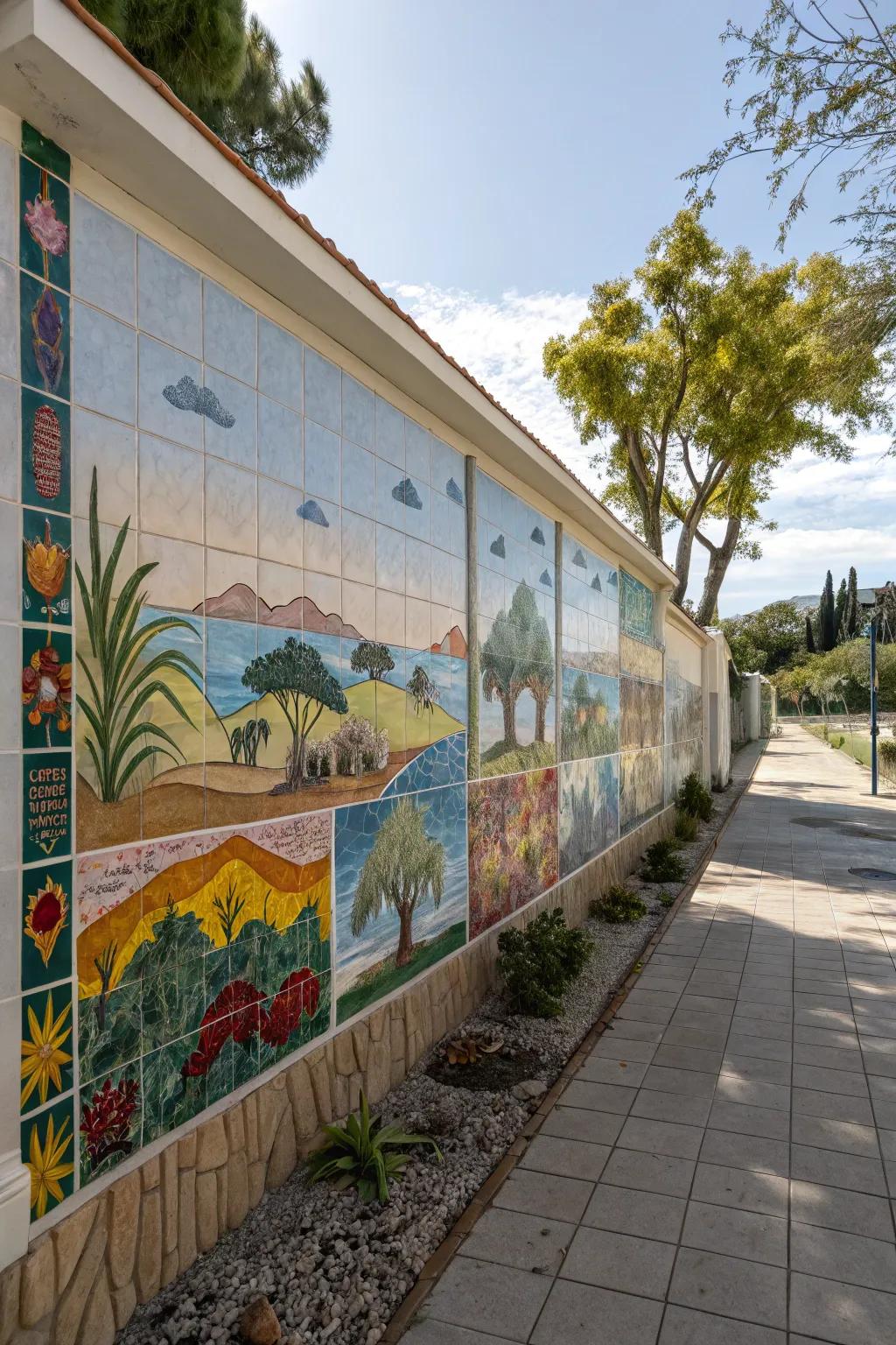 Mosaic murals transform walls into captivating art pieces.