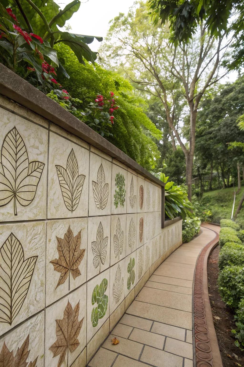 Leaf imprint tiles seamlessly integrate nature into your design.