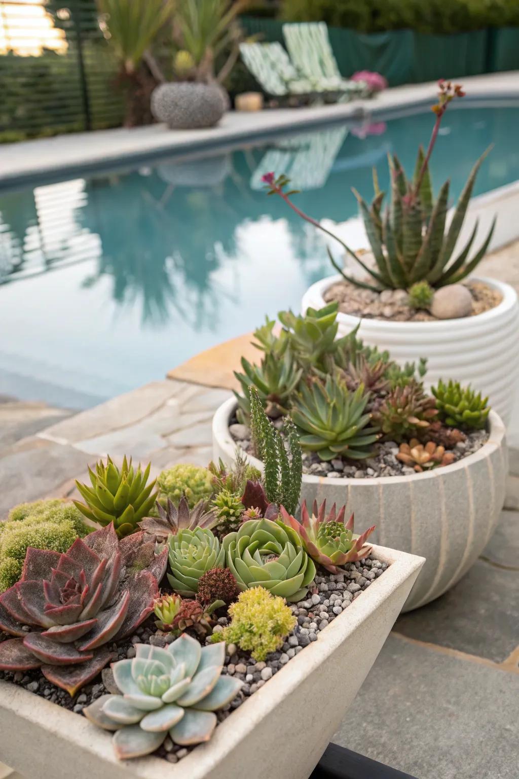 Succulents add a modern, low-maintenance touch to your poolside.