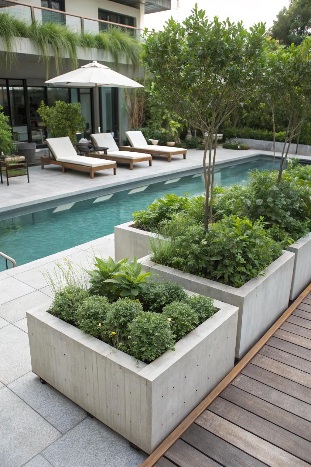 Divide and conquer your poolside space with rectangular planters.
