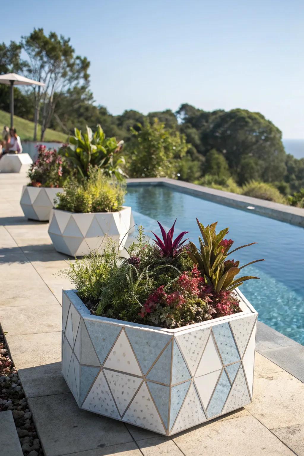 Add a modern twist with geometric-shaped planters.