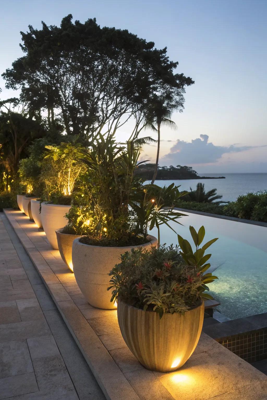 Illuminate your poolside with integrated planter lighting.