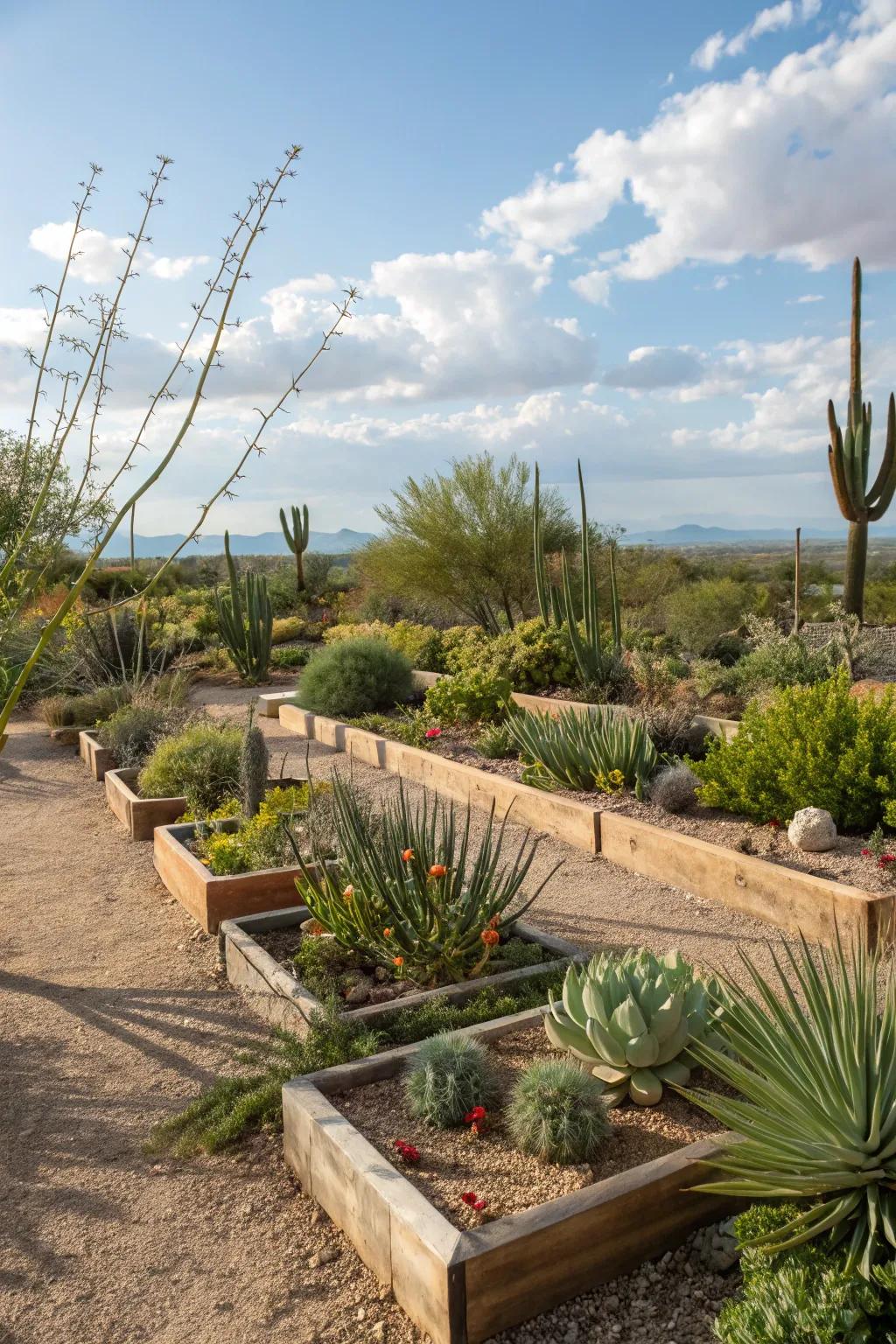 Raised beds add depth and dimension.