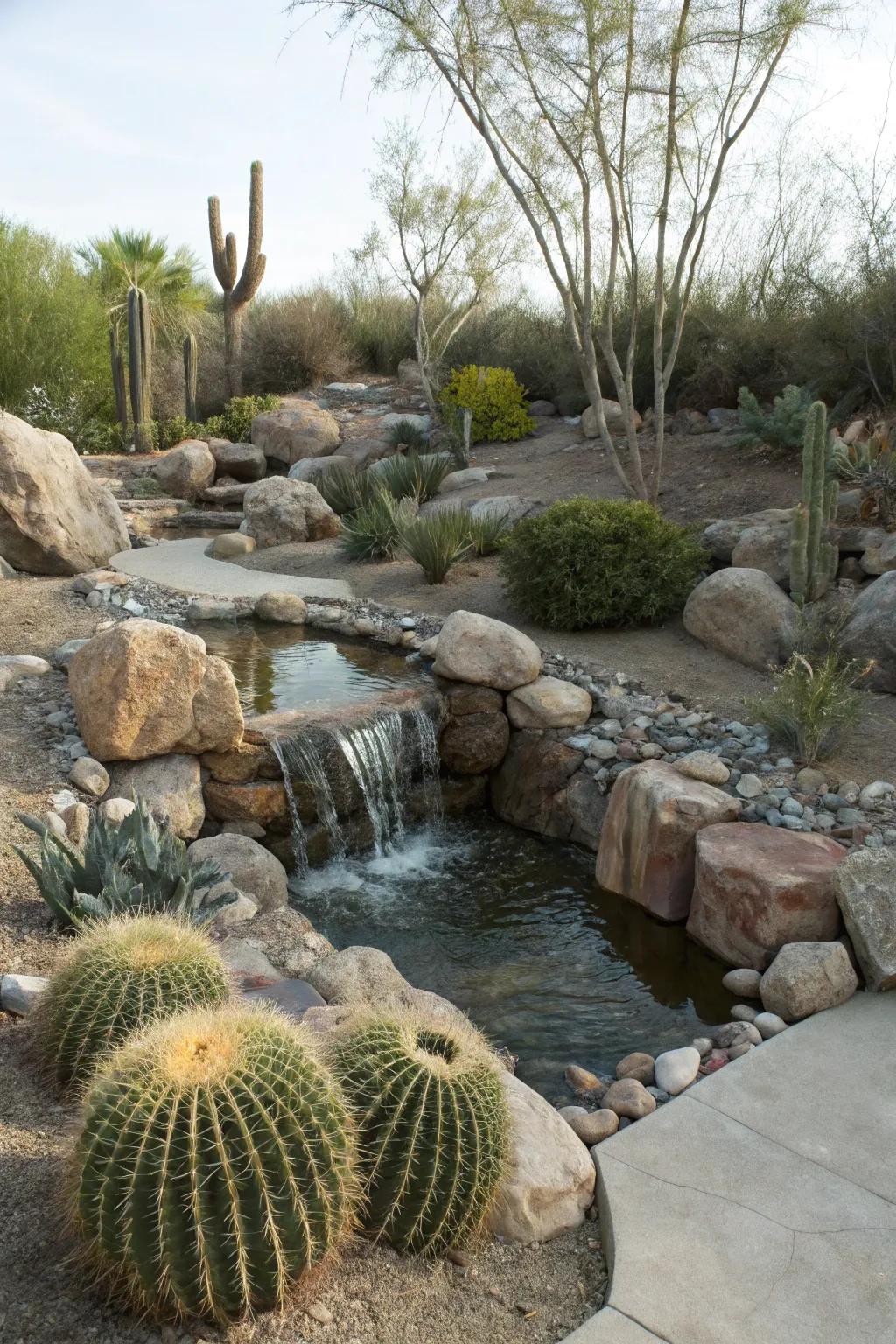 Water features add tranquility and life.