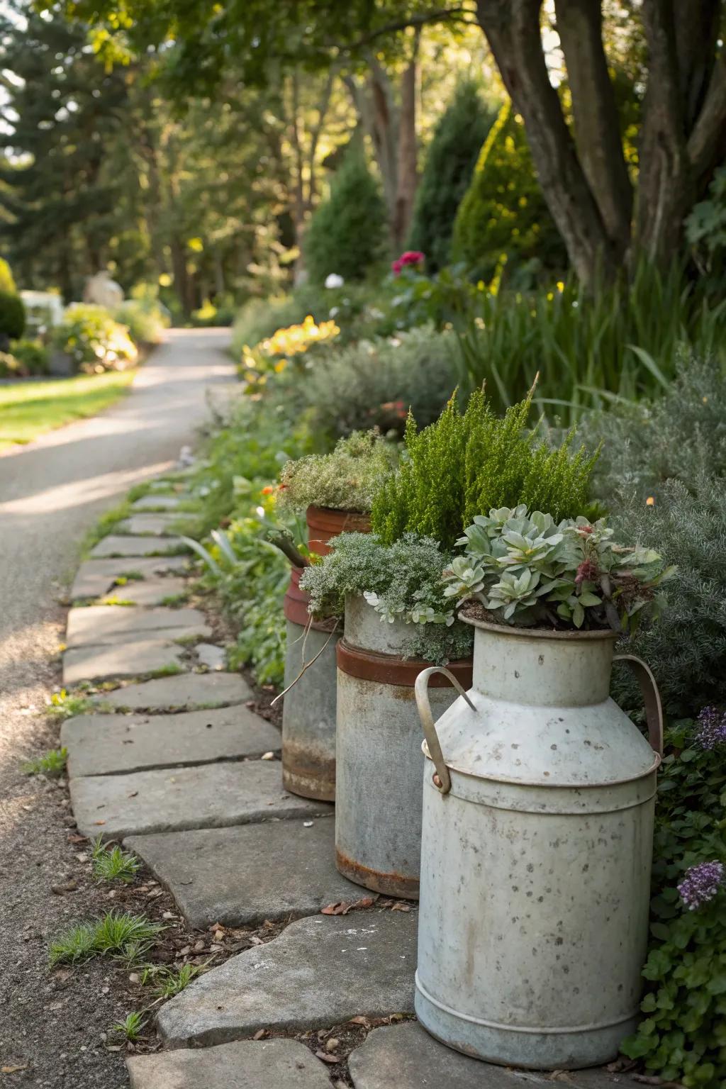 Milk jugs make delightful and functional planters for any garden.