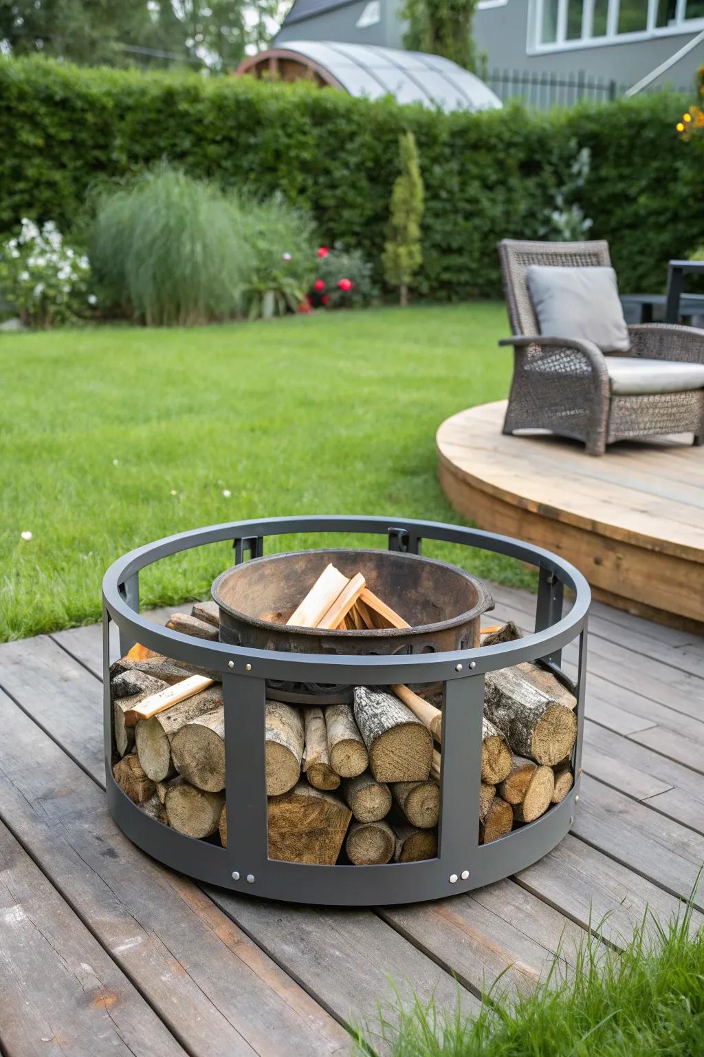 Integrated firewood storage keeps your logs handy and organized.