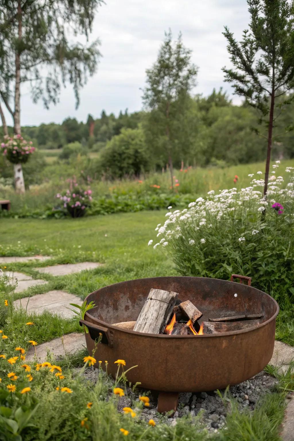 Rusty finishes add a vintage charm to your fire pit area.