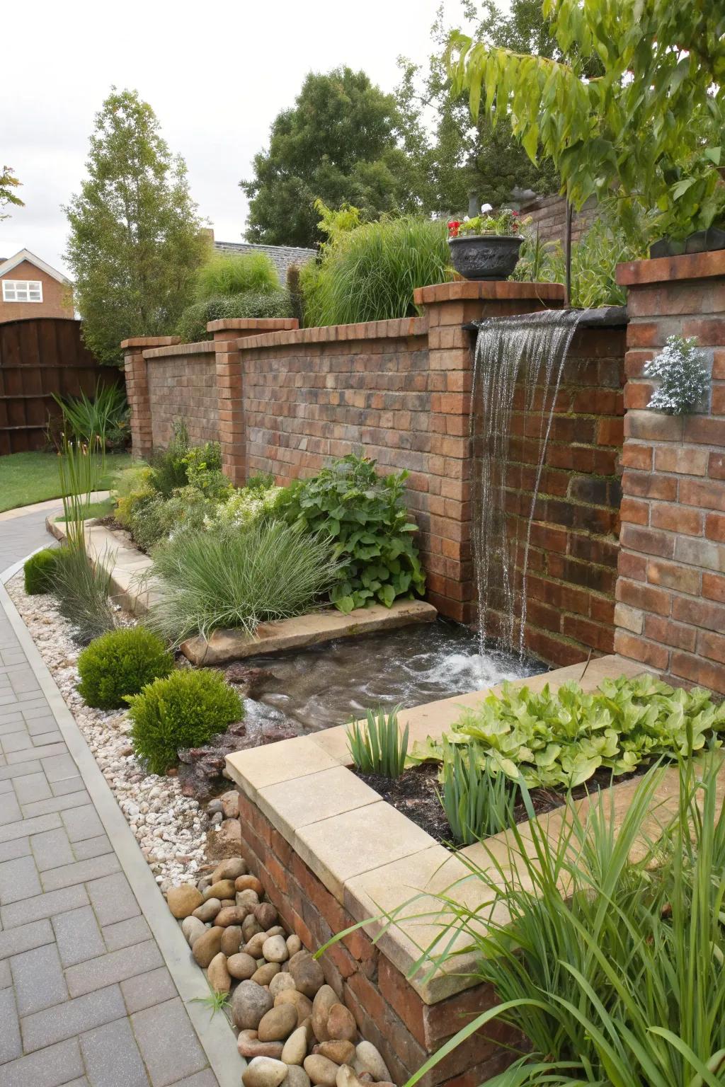 Water features add a calming effect to garden walls.