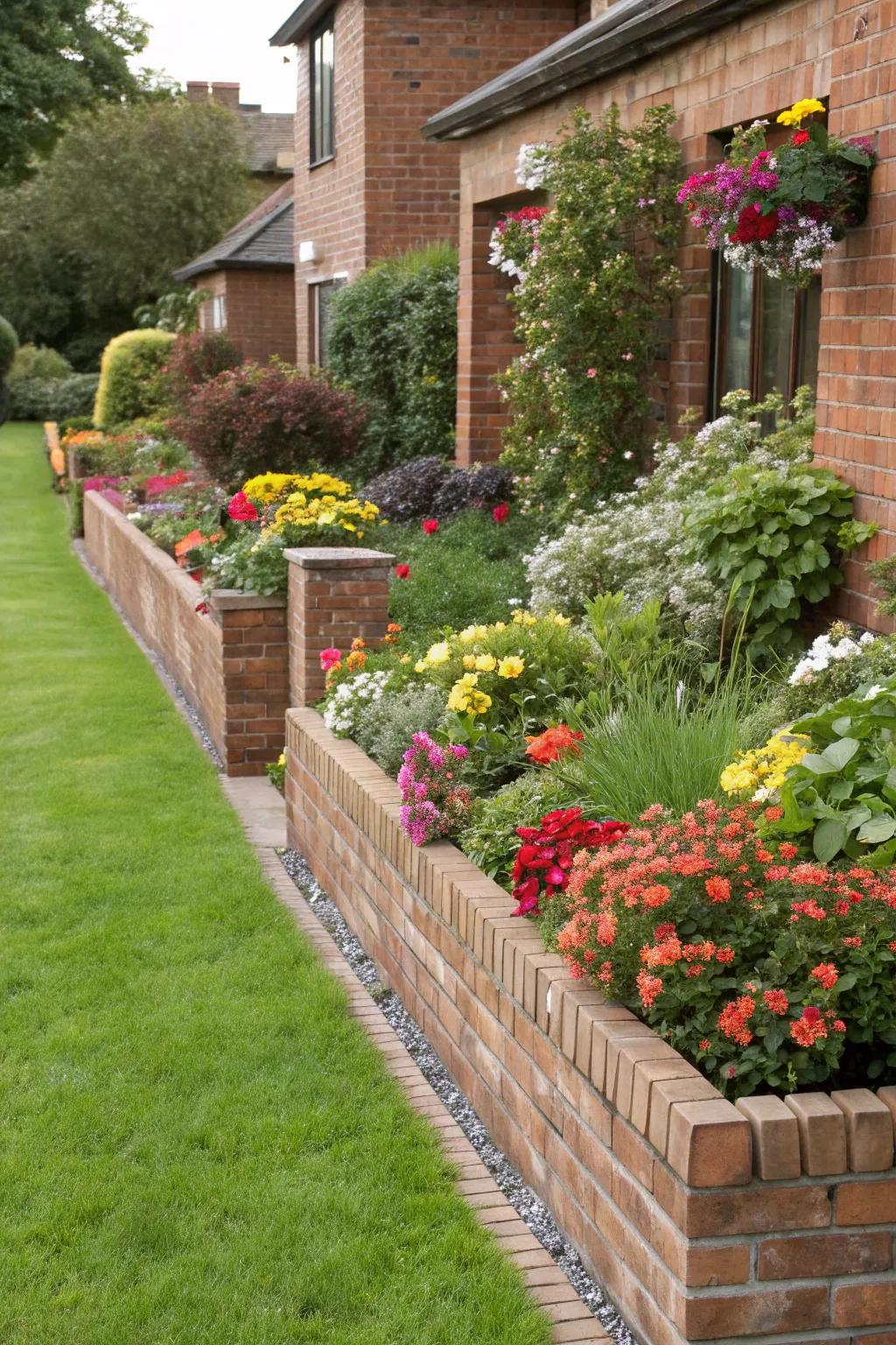 Integrated planters bring life to brick walls.