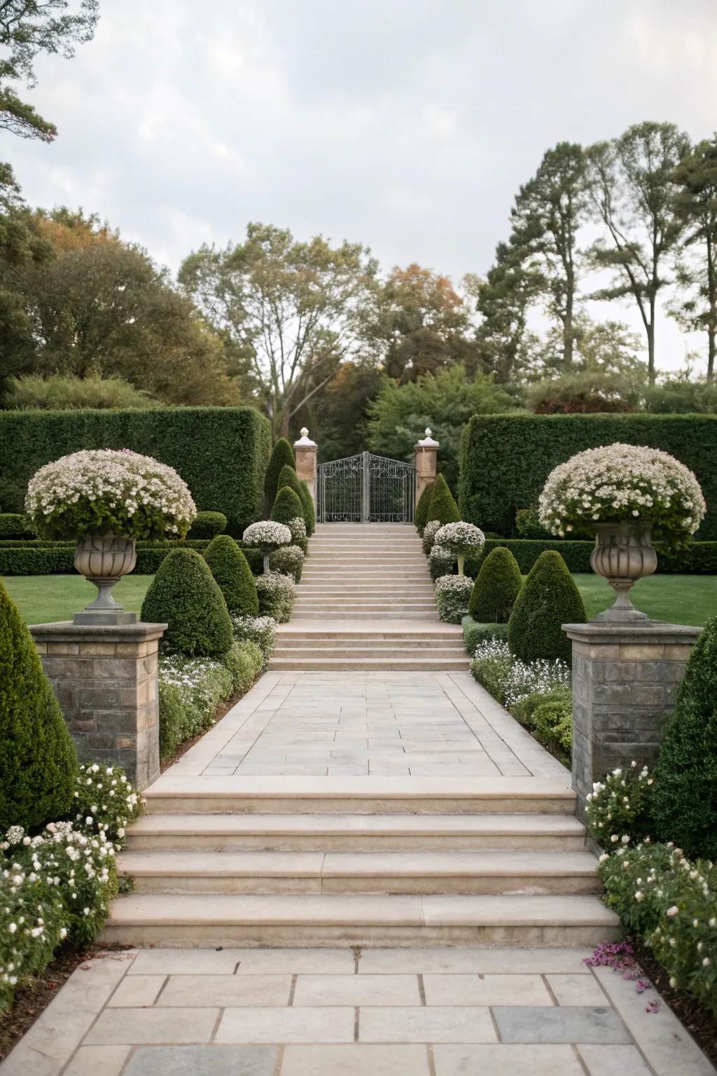 A grand entrance path enhancing curb appeal.
