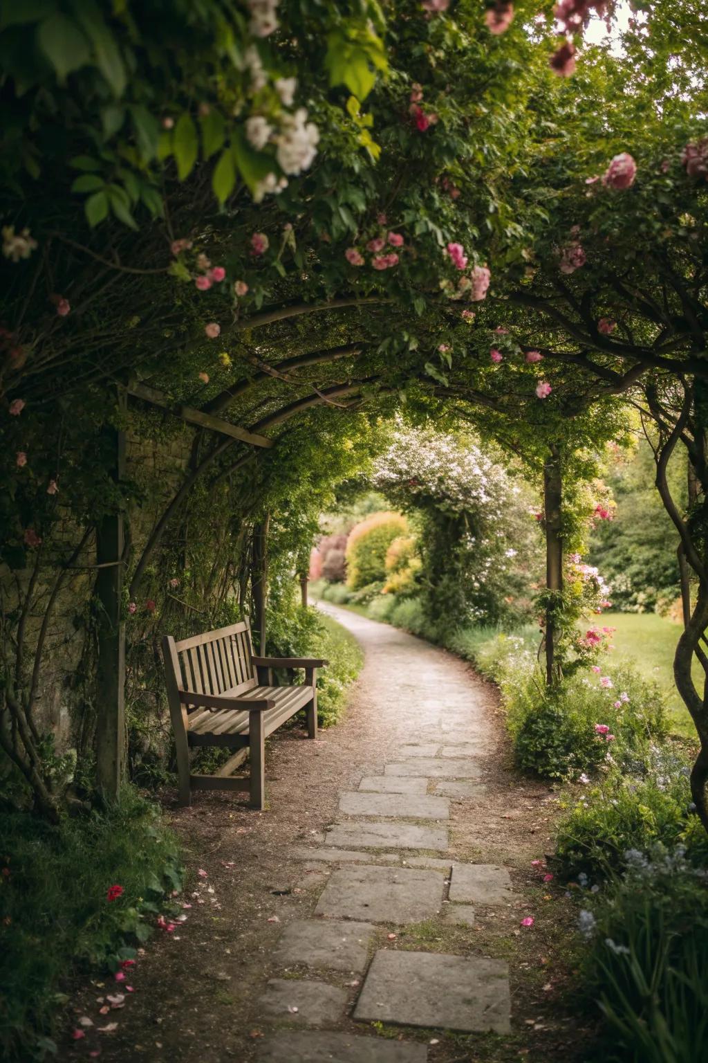 A hidden path offering a secret escape within the garden.
