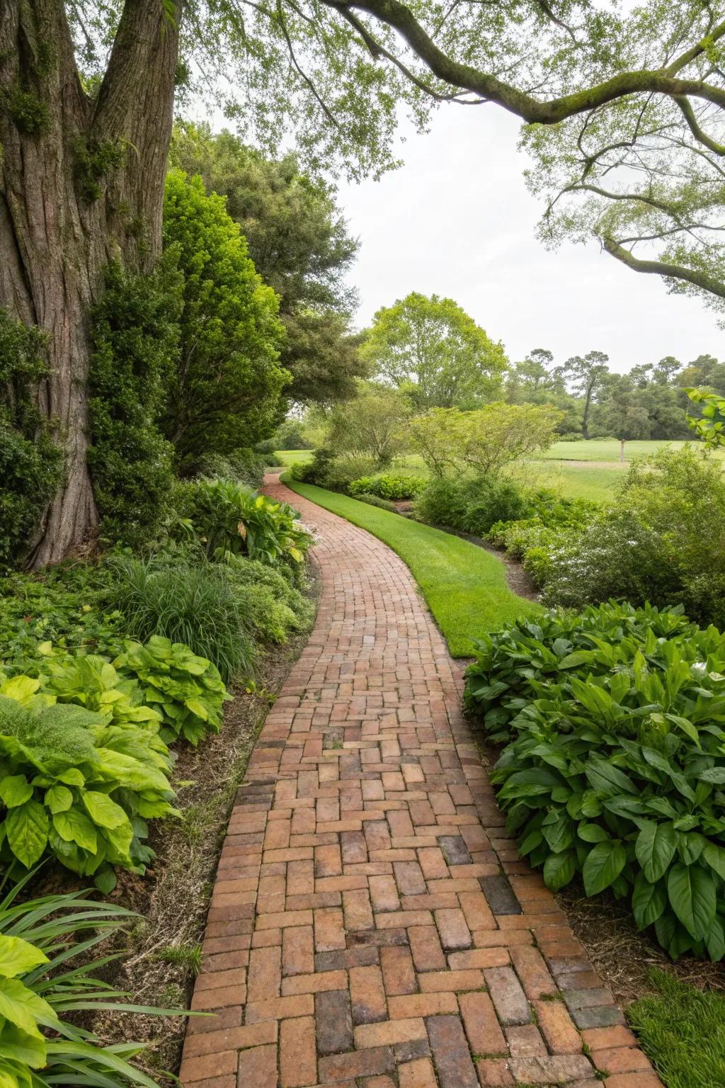 A timeless brick path adding classic elegance to the garden.