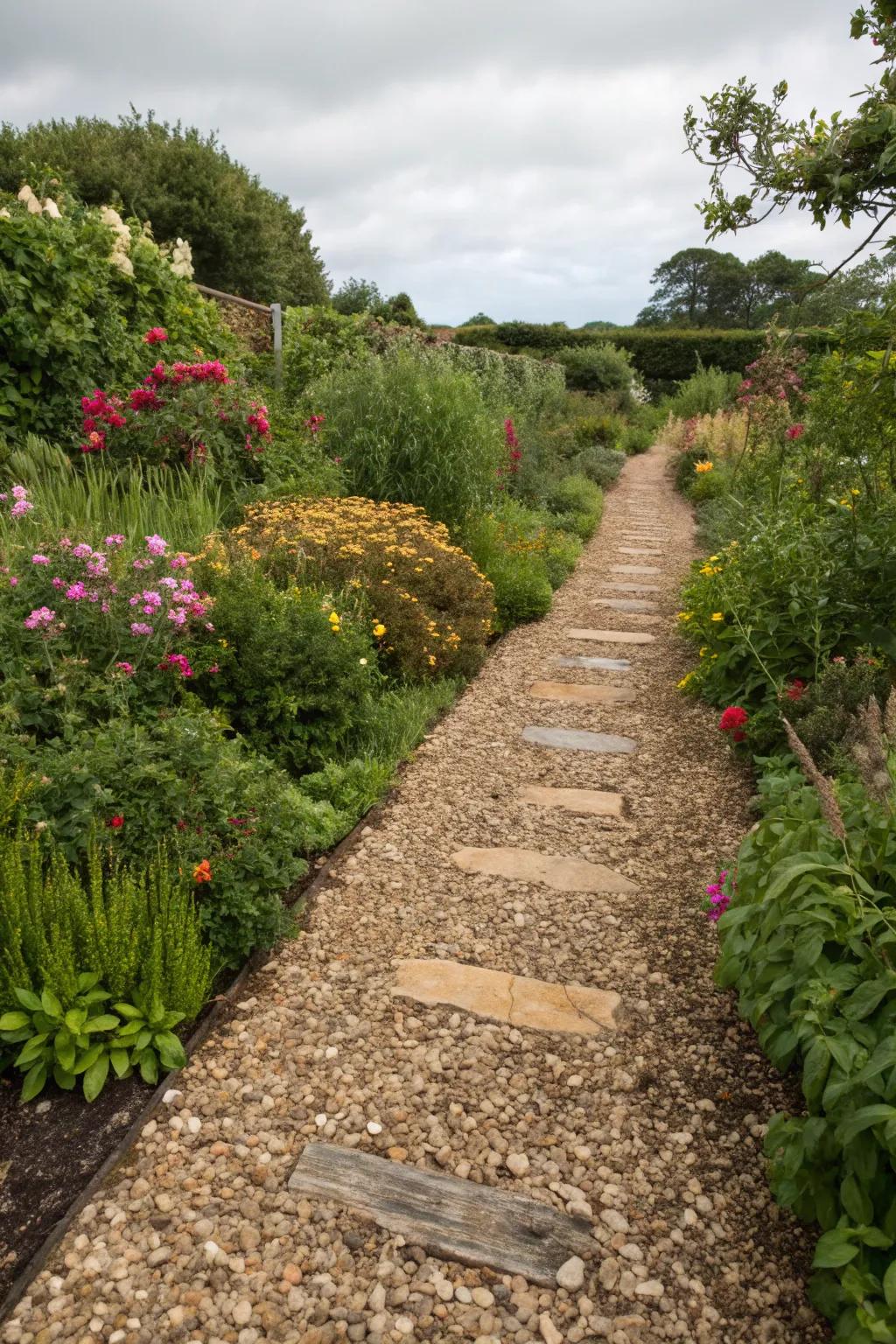 A textural path combining various natural materials.
