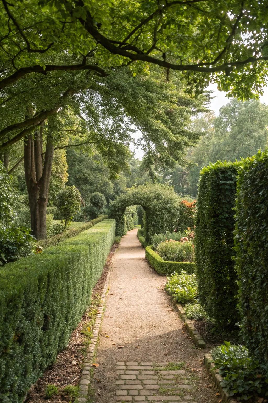 A framed pathway guiding the journey through the garden.