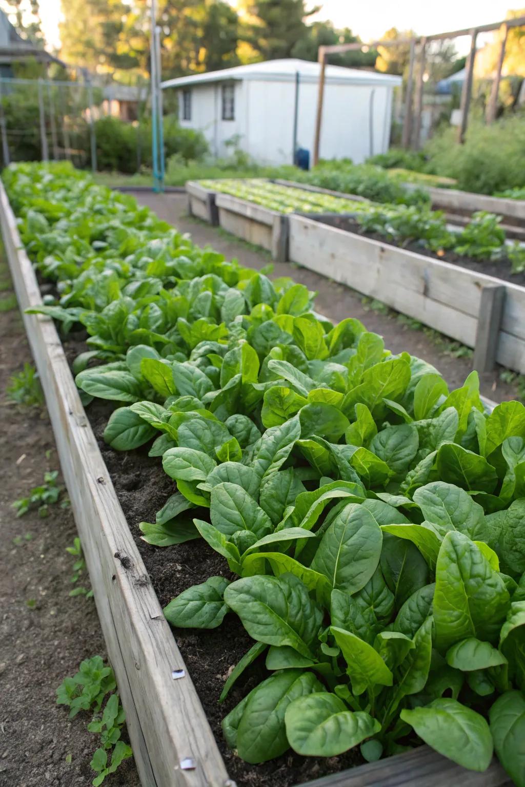 Spinach offers a nutritious boost and grows effortlessly in raised beds.